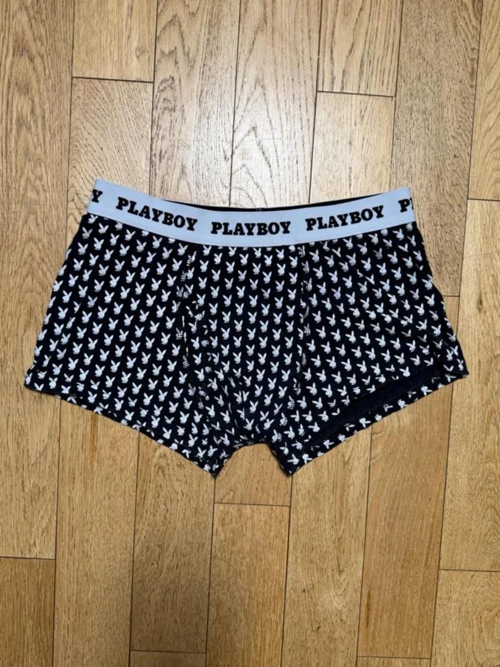 PLAYBOY Black Boxer Briefs with White Bunny Print